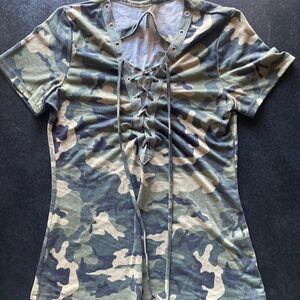 Camouflage Lace-Up Women's Top
